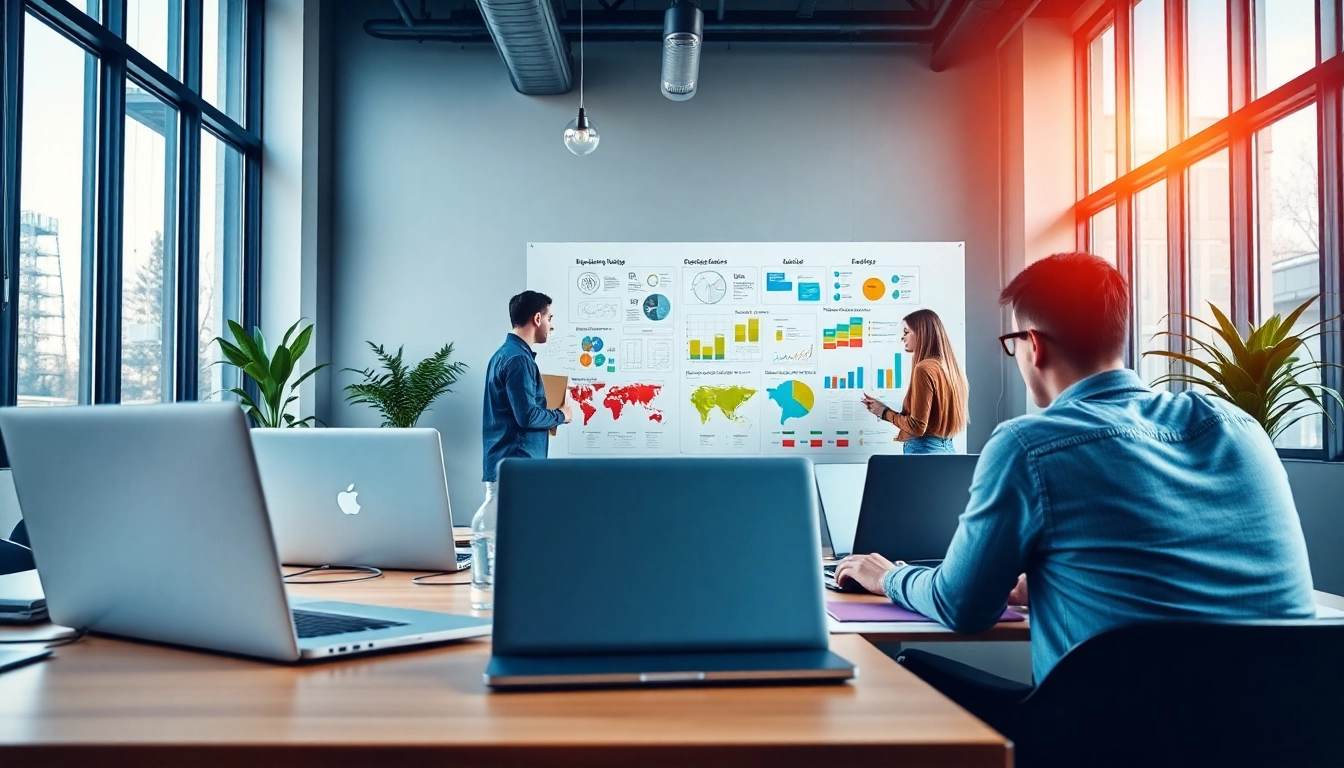 Design experts collaborating on ecommerce website design essex ideas in a modern workspace.