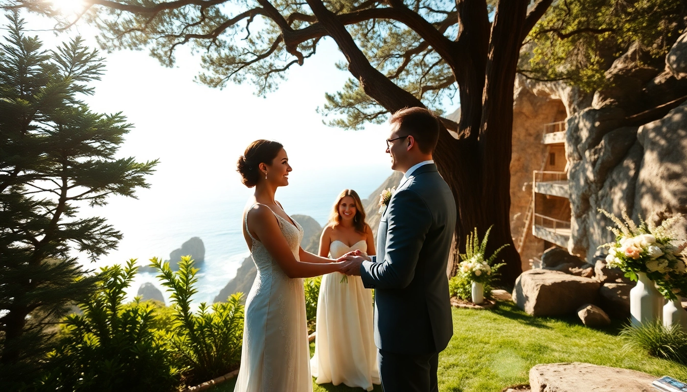 Big Sur wedding photographer captures a couple exchanging vows with stunning ocean views.