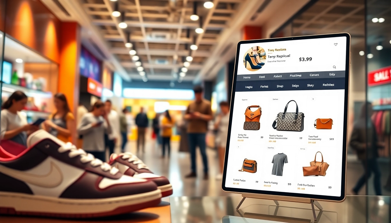 레플리카 쇼핑몰에서 트렌디한 아이템을 진열한 화려한 쇼핑 장면