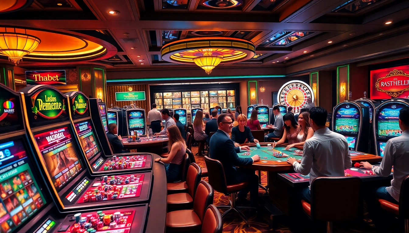 Players enjoying the excitement at Thabet Casino with vibrant games and luxurious decor.